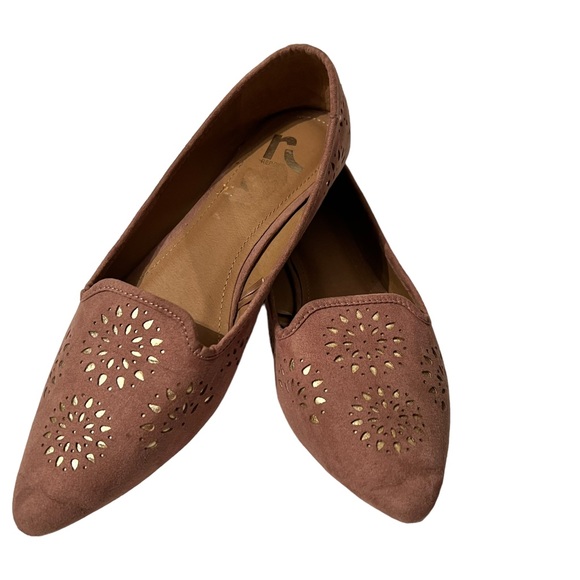 Report Emma Mauve Suede Open Cutwork Slip Ons Pointed Toe Flat Shoes Size 11 - Picture 6 of 7